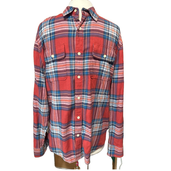 Lucky Brand Other - Men's LUCKY BRAND Plaid Flannel Shirt Size L Red Rust Blue